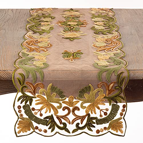 SARO LIFESTYLE AN01.G1672B Alessandra Collection Embroidered Runner, Green, 16"x72"