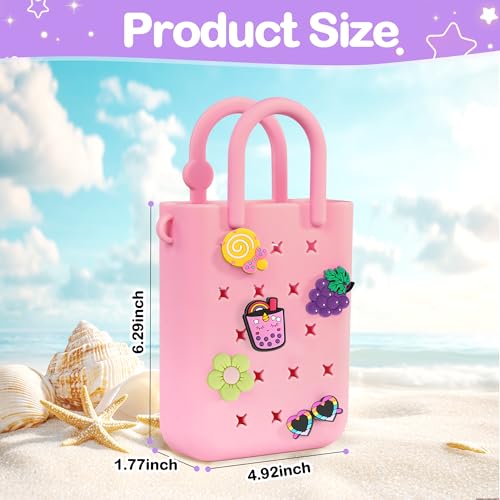 Silicone Small Rubber Beach Bag with 20 Charms, Hole Handbag With Adjustable Shoulder Strap, Girls and Woman