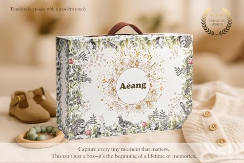 Aeang Baby Shower Gifts for Mom, Newborn Baby Gift Set for Baby Girl Baby Boy - Keepsake Box with Baby Hat, Rattle Socks, ...