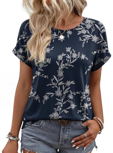 WIHOLL Women Textured Shirts Casual Cap Sleeve Tops Loose Fit 2026 Summer Spring Fashion Outfits Plain/Print