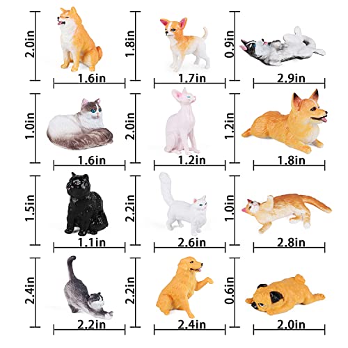 SIENON 12Pcs Dog and Cat Animal Toys, Mini Cute Plastic Puppy Kitten Pet Model for Kids Educational Preschool Learning Chr...