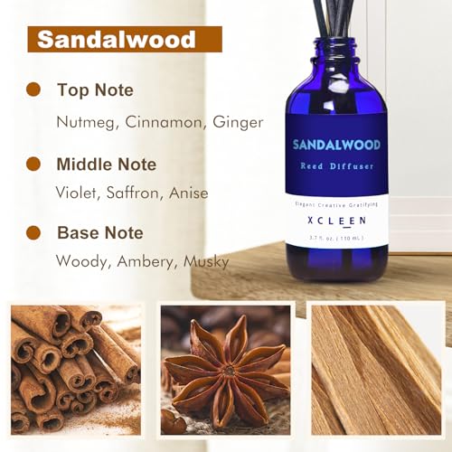 Xcleen Reed Diffuser Set with Sticks, Sandalwood Scented Oil Diffuser for Bathroom, Room Fresheners, Home Fragrance Bedroo...