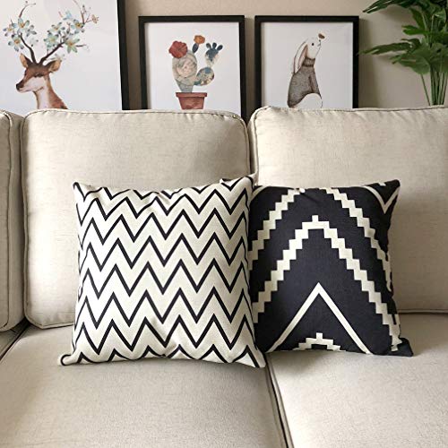 ULOVE LOVE YOURSELF Square Decorative Throw Pillows Cushion Covers Cotton Linen Black& Beige Stripes Modern Geometry Print...