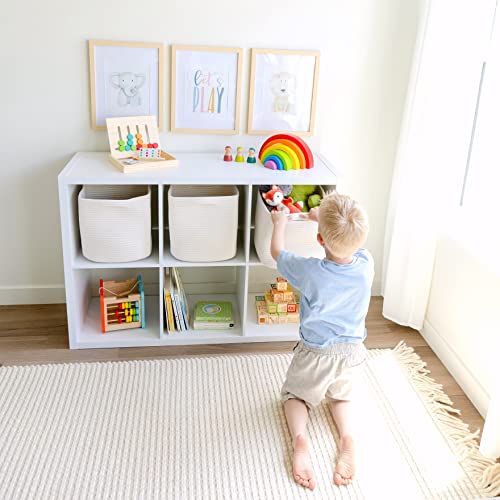 NaturalCozy Storage Cubes 11 Inch Cotton Rope Woven Baskets for Organizing, 3-Pack | Cube Storage Bin | Square Storage Bas...