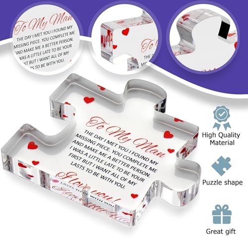 to My Man - Engraved Acrylic Block Puzzle 4.1 x 3.5 inch Gifts for Him for Husband - Fiance Birthday Gifts, Valentines Day...