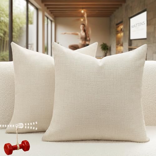 MATTINS White Chenille Throw Pillow Covers 20x20 Inches Set of 2, Textured Decorative Pillow Covers Soft Square Cushion Co...