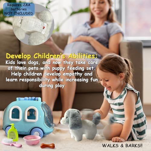 Kiddie Play Dog Toys for Kids Girls Barking Walking Dog Toy Puppy Pet Care Playset with Carrier and Accessories