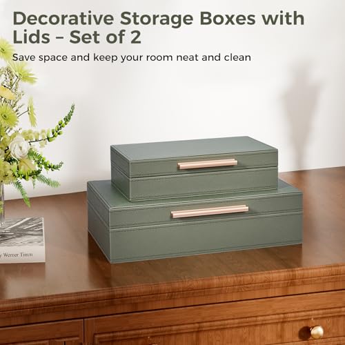 Decorative Boxes with Lids 2-Set, Memory Box for Keepsakes, Saving Space, Beautiful PU Leather Decorative Storage Boxes in...