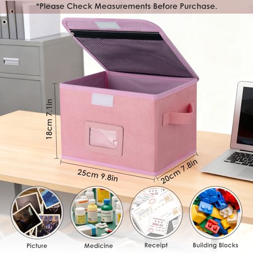 EsmeeSis Small Storage Box, Storage Basket with Lid, Foldable Cotton Linen Fabric Keepsake Box, Organizer Container with Z...