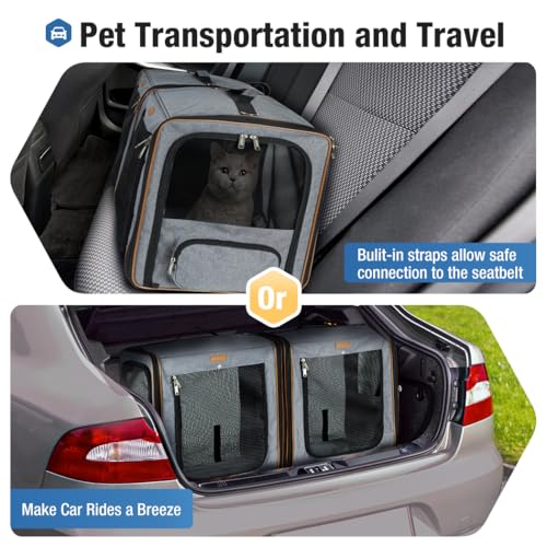 Lekereise Large Cat Carrier for 2 Cats, 2-in-1 Cat Travel Carrier with Litter Box, (17.7" x2) x16.5"x13" Pet Carrier with ...