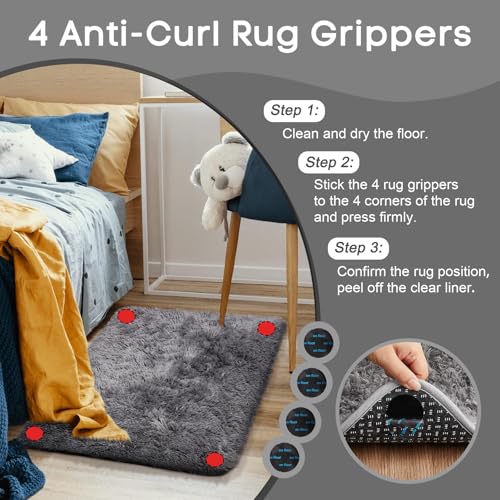 Ophanie Small Rug Upgrade Non Slip Throw Bedside Area Rugs, Fluffy Soft Grey Mini Bedroom Carpet, Affordable Door Entryway...