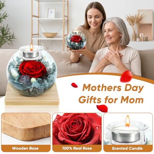 cdco Preserved Real Rose in Glass with Scented Candles for Mom Her Wife Girlfriend Grandma Birthday Anniversary Romantic