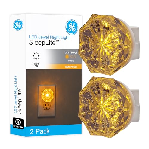 GE SleepLite Jewel LED Night Light, Plug-in, Always on, Amber, UL-Certified, Energy Efficient, Ideal Nightlight for Bedroo...