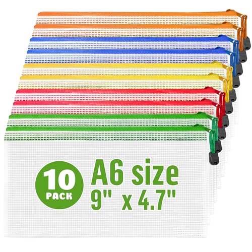 10 Pack Small Pencil Pouch A6-9x4.7 in - Plastic Pencil Pouch for Organizing - Mesh Pouch Set with Zippers Bags for Organi...