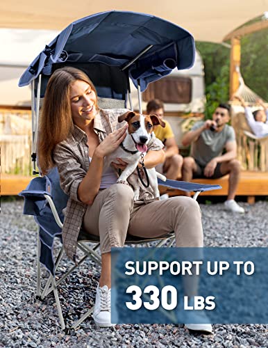 Docusvect Beach Chair with Canopy Shade, Folding Camping Chair with Canopy with Cup Holder, Side Pocket for Camp, Beach, T...