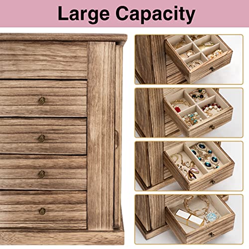Emfogo Jewelry Box for Women, 5 Layer Large Wood Boxes & Organizers for Necklaces Earrings Rings Bracelets, Rustic Organiz...