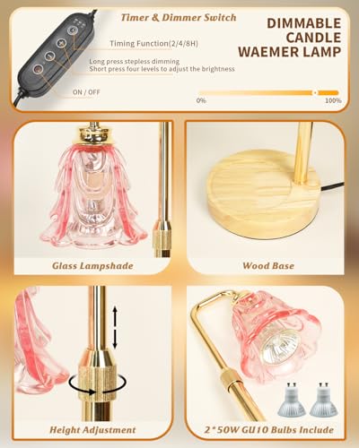 SupBri Pink Candle Warmer Lamp with Timer, Dimmable Flower Candle Warmer, Mothers Day Birthday Gift for Women Her Mom, Hou...