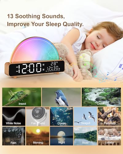 HAODINGMAI Sunrise Alarm Clock Wake Up Light with Sunrise Simulation White Noise Machine Touch Control Bedside Lamps Color...