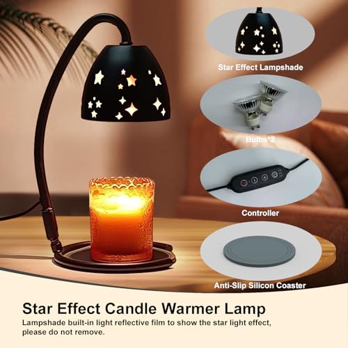KEBEN Candle Warmer Lamp, Electric Candle Lamp Warmer, Metal Foldable Wax Melting Warmer for Jar Candles with 2 Bulbs, Mot...