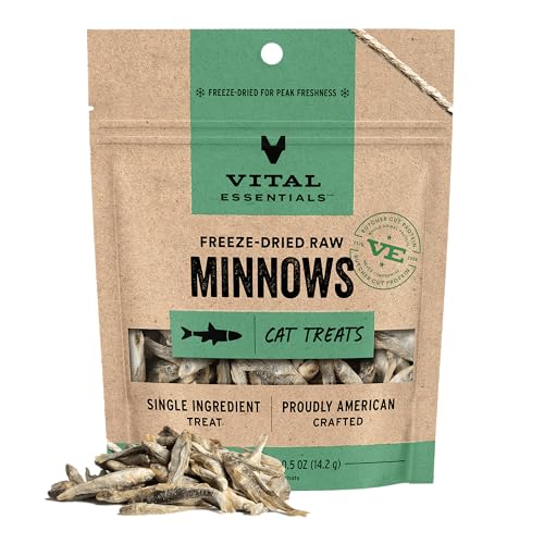 Vital Essentials Freeze Dried Minnows Cat Treats | Single Ingredient | Premium Quality | Grain Free, Healthy Treats for Ca...