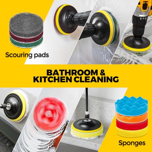 Holikme 22Pack Drill Brush Attachments Set,Scrub Pads & Sponge, Buffing Pads,Power Scrubber Brush,Car Polishing Pad Kit,Wa...