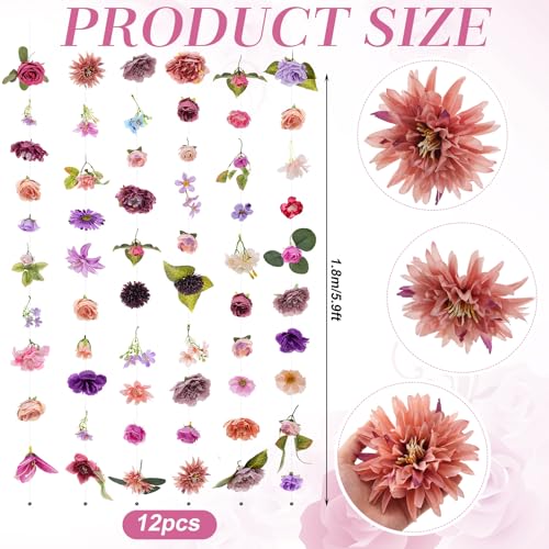 Suncalla 6 Pcs 35.46 ft Flower Garlands Backdrop Spring Artificial Wildflower Vines Floral Decorations for Party Fake Flow...