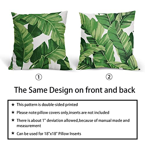 Tropical Palm Leaves Throw Pillow Covers 18x18 Inch Pack of 2 Summer Green Banana Leaf Pillow Covers Modern Outdoor Tropic...
