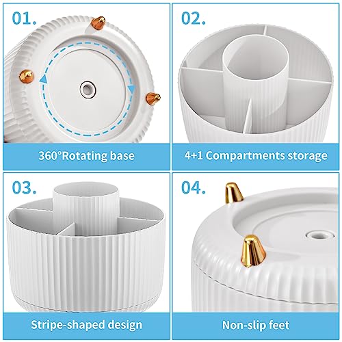 Marbrasse Desk Organizer, 360-Degree Rotating Pen Holder, Desk Organizers and Accessories with 5 Compartments Pencil Holde...