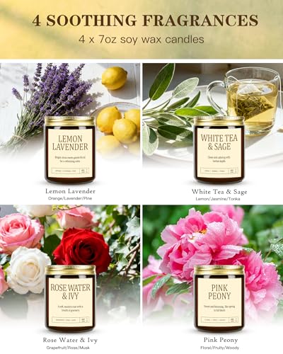 4 Pack Scented Candles for Women: 28oz Natural Soy Candles for Home Scented, Up to 200H Burning, Aromatherapy Candle Set, ...