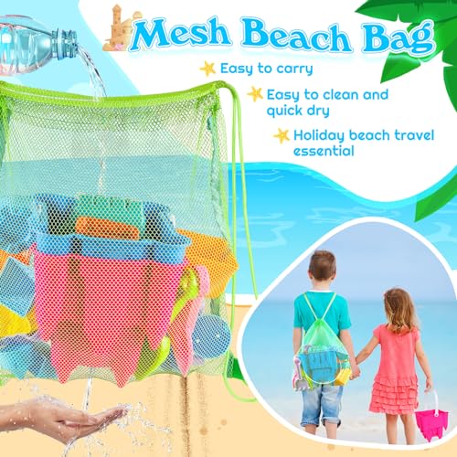 FUSPWEAO Beach Toys Sand Toys for Kids, Sand Castle Toys for Beach with 2 Castle Bucket and Mesh Bag, Sand Molds, Shovels ...