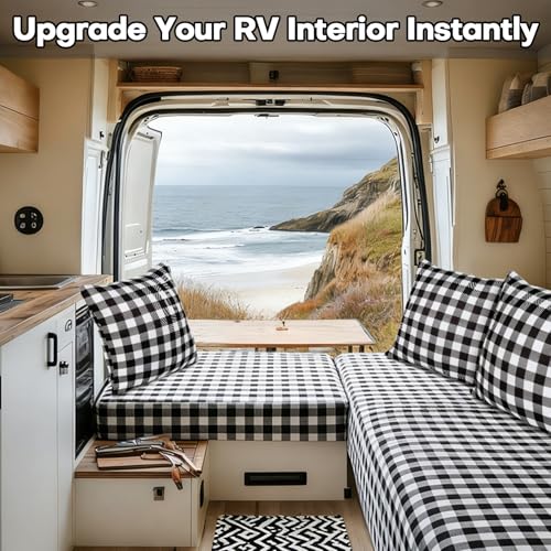 Bornerwhite 6Pcs Rv Dinette Cushion Covers Checkered Cushion Covers Dinette Booth Seats Stretch Washable Rv Seat Cover for...