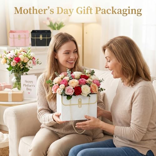 Nfvjfxz 6Pcs Flower Paper Gift Box Bouquet Storage Bucket Handbag Florist Floral Wrap Bag with Metal Chain for Wedding Mot...