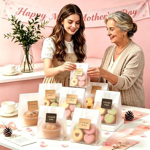 LOKQING Cellophane Treat Bags Cookie bags for Packaging Clear Gift Bag with Stickers for Cookies,Candy,Chocolates,Mothers ...