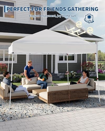 10x10ft Pop Up Canopy Tent with Slant Legs – Outdoor Instant Gazebo Shelter, UV-Resistant Waterproof Cover, Adjustable Hei...