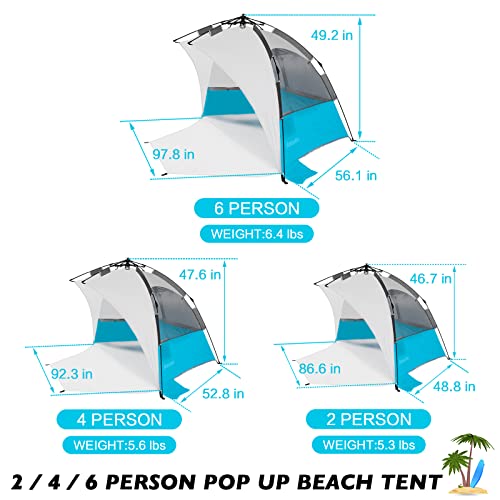 Mansader Beach Tent Pop Up Shade, Instant Beach Tents Sun Shelter with UPF 50+ UV Protection, Lightweight & Easy Setup Tent