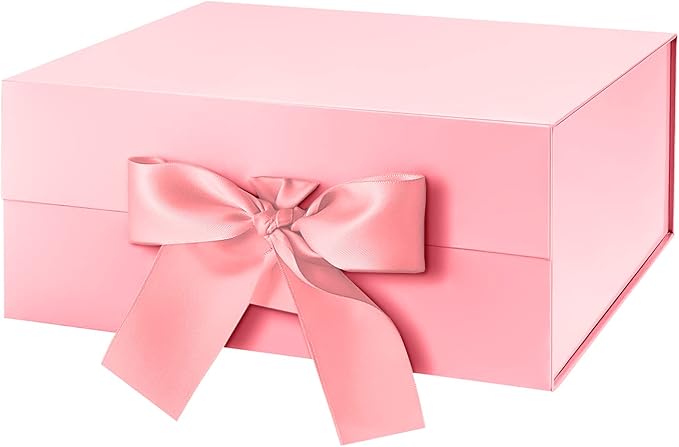 HAPPY POTATO Gift Box for Presents with Ribbon 9x6.5x3.8 Inches, Pink Gift Box with Lid, Bridesmaid Proposal Box (Glossy P...