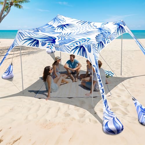 2PM SPORTS Beach Tent Sun Shelter 10x10 FT - UPF 50+ UV Protection, 8 Sandbags, Easy Setup, Portable Beach Shade Canopy fo...