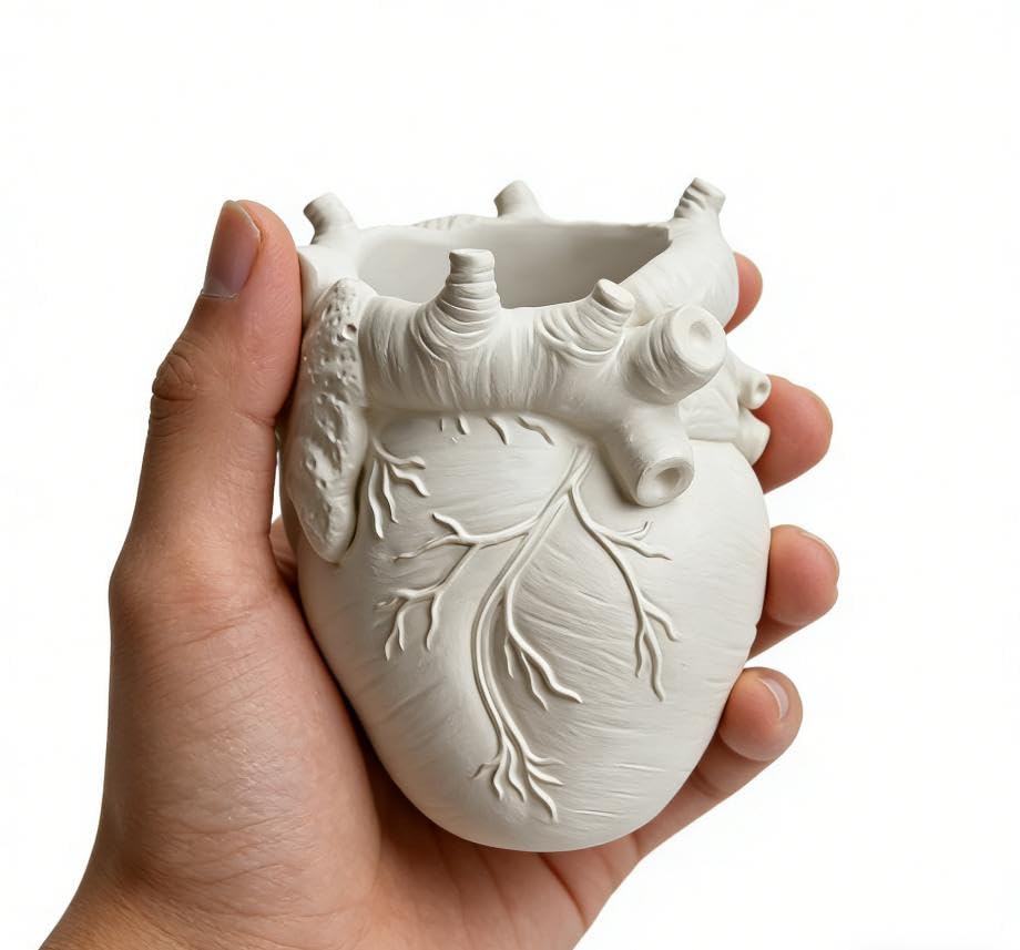 HUZHIBING Heart-Shaped Pen Holder, 4.3" x 3.74" Human Heart Organ Shape Pen Holder, Gothic Makeup Brush Holder, 3D Realist...