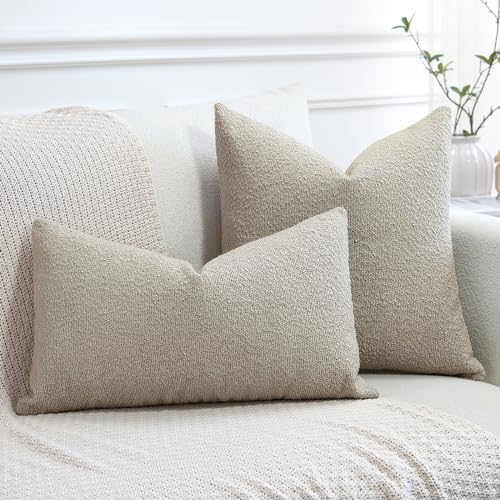OTOSTAR Set of 1 Textured Boucle Throw Pillow Covers Lumbar Pillow Cases Cozy Soft Decorative Couch Cushion Case for Chair...