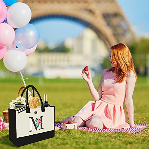Binggemen Initial Canvas Tote Bag, Monogrammed Tote Bags Suitable for Mother's Day Wedding Beach