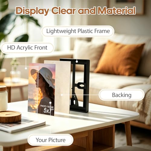 Adoture 15 Pack 5x7 Black Picture Frames, Picture Frame for Home Decor with HD Acrylic for 5x7 inch Photos, Plastic Photo ...