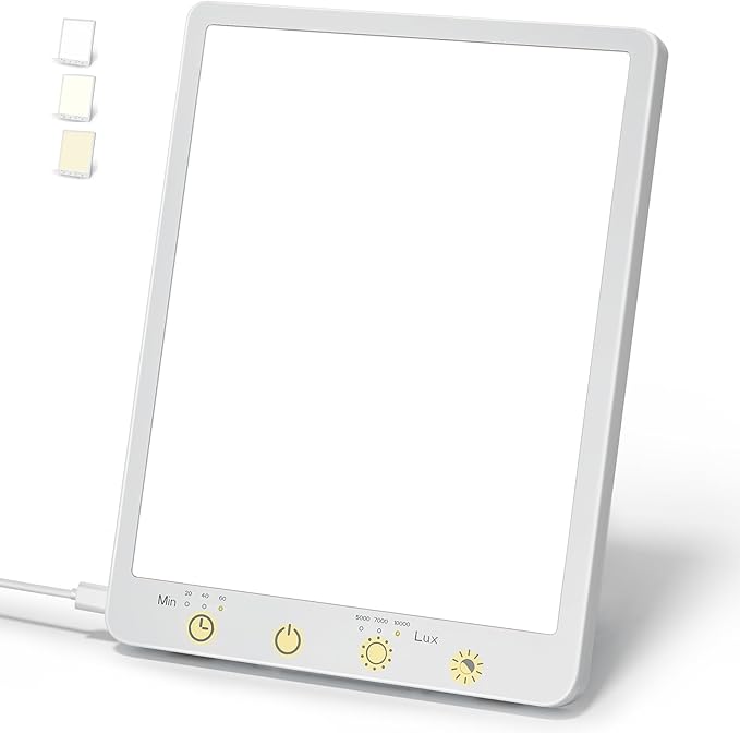 Light Therapy Lamp - 10000 Lux 3 Color Temperature & Wall Mountable, with Memory Function, Touch Control Portable Light Th...
