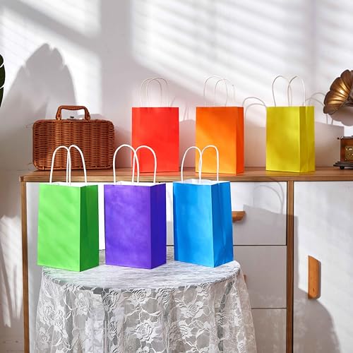 SUNCOLOR 24-Pack Rainbow Gift Bags with Handles, 8" Multi-Color Paper Party Favor Bags for Goodies. Birthdays, Events, Cla...