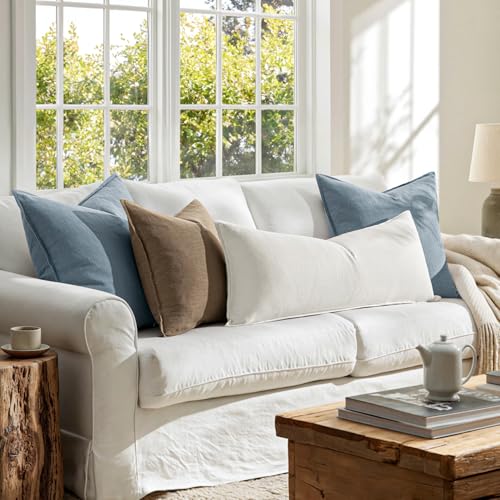 MIULEE Decorative Long Lumbar Throw Pillow Cover for Bed 14x36 Cream White Boho Farmhouse Neutral Couch Pillowcase Pack of...