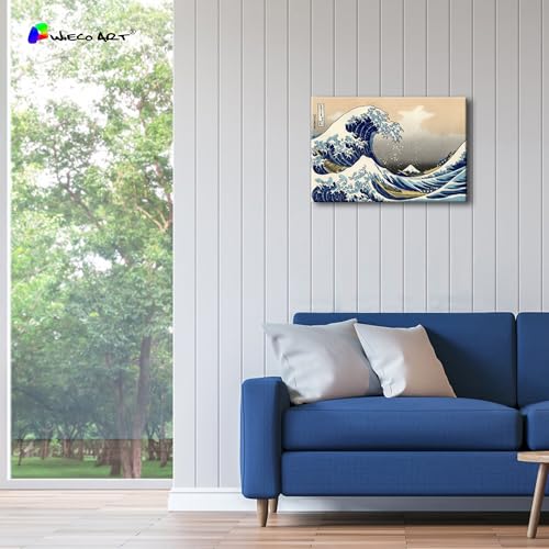 Wieco Art Canvas Prints Wall Art Ocean Beach Picture Paintings for Home Office Decorations Wall Decor Great Wave of Kanaga...