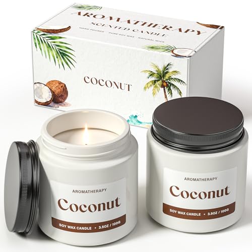 Waxcanpy Coconut Scented Candles for Women, Soy Candle Gift Set, Tropical Coconut Candles, 2 Pack Aromatherapy Candles for...