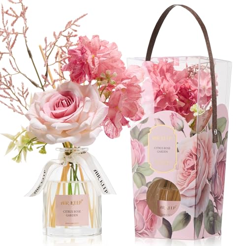 Airkeep Flower Reed Diffuser Set, Citrus Rose Garden Diffuser Gift Set,4.06 fl oz Essential Oil Sticks Diffusers for Bathr...