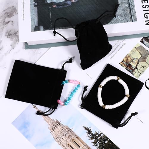 Fyntave 10 Pieces Velvet Drawstring Bags Wedding Gift Bags Black Velvet Jewelry Bag Small Jewelry Pouches Wedding Soft Par...