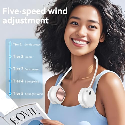 Suzii Portable Neck Fan Rechargeable, Hands Free Bladeless Personal Fan with 5 Speeds, Lightweight Foldable Wearable Cooli...