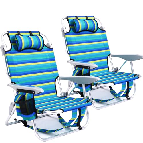Canpsky 2 Pack Lightweight Portable Camping Beach Chair for Adults, Outdoor Lay Flat Folding Beach Chairs with 5 Position...